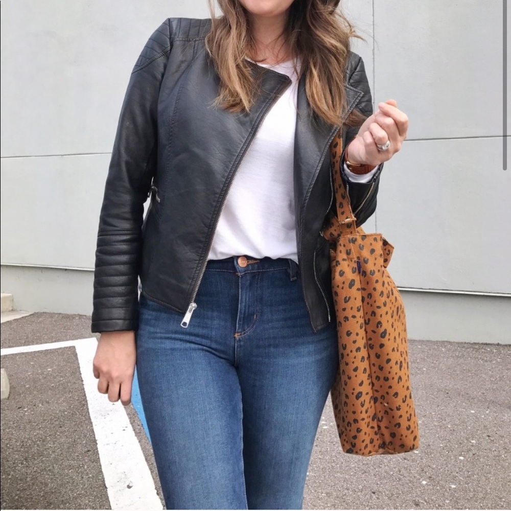 Quilted sleeve moto jacket - vegan faux leather